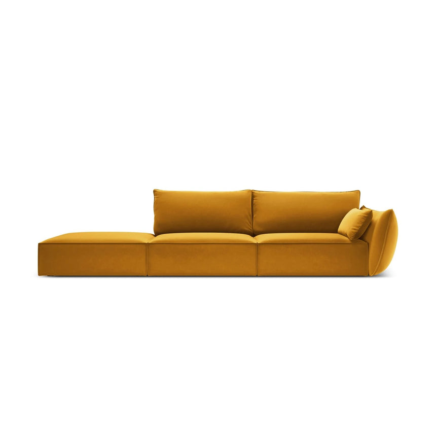 Kaelle 3-Sitzer Sofa Links offen, mit Bezug aus Samt (Blu68) in Gelb, 264x110 cm – Bild 1