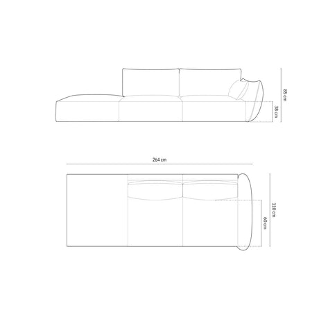 Kaelle 3-Sitzer Sofa Links offen, mit Bezug aus Samt (Blu68) in Gelb, 264x110 cm – Bild 2