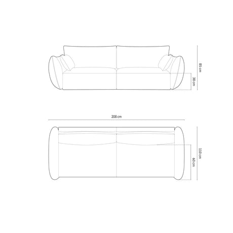 Kaelle 3-Sitzer Sofa mit Bezug aus Samt (Blu86) in Königsblau, 208x110 cm – Bild 2