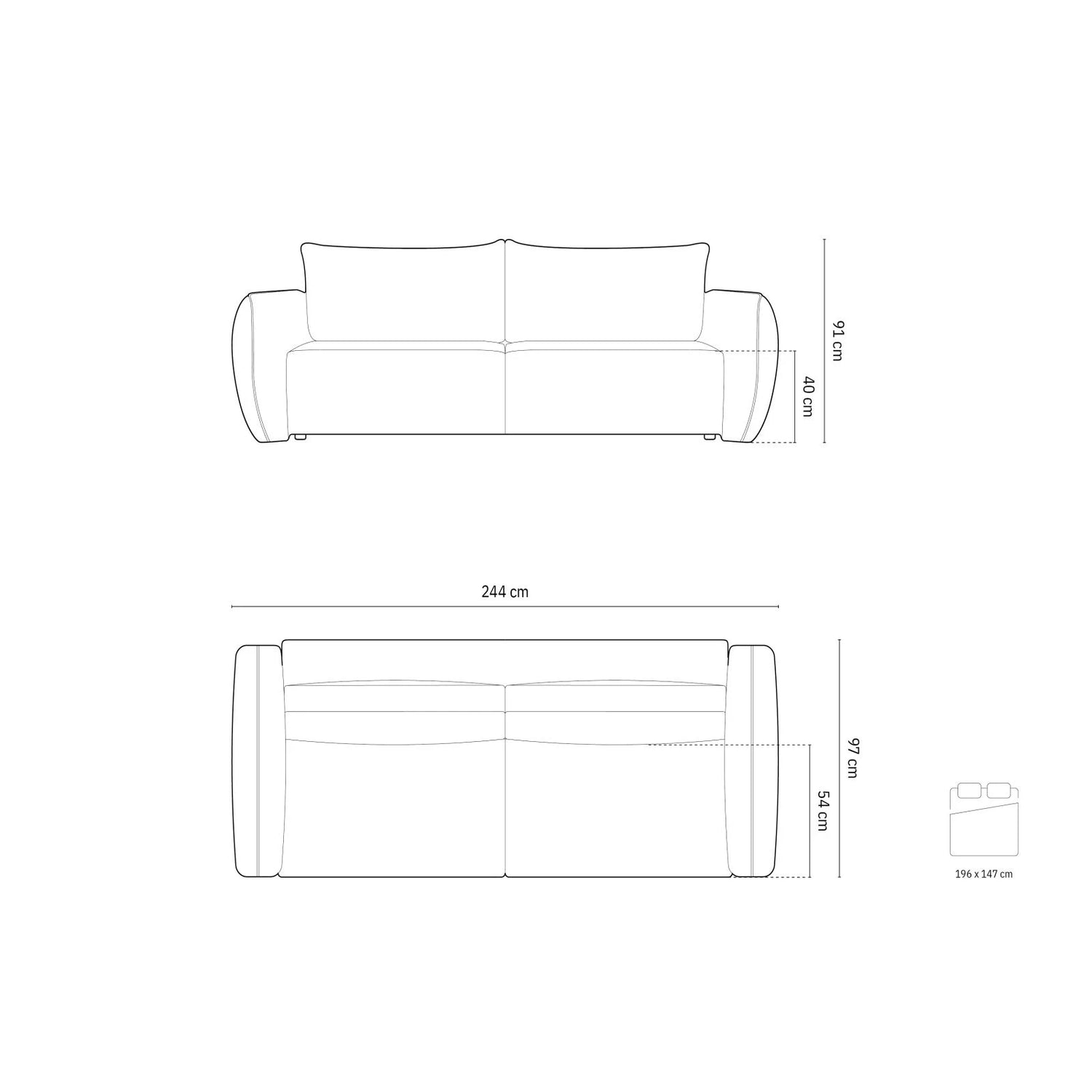 Kaelle 3-Sitzer Sofa mit Schlaffunktion, mit Bezug aus Chenille, 244x97 cm – Bild 2