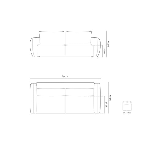 Kaelle 3-Sitzer Sofa mit Schlaffunktion, mit Bezug aus Chenille (Haga86) in Königsblau, 244x97 cm – Bild 2