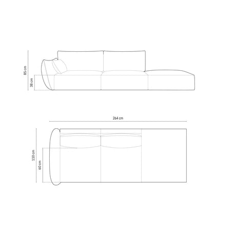 Kaelle 3-Sitzer Sofa Rechts offen, mit Bezug aus Samt (Blu86) in Königsblau, 264x110 cm – Bild 2