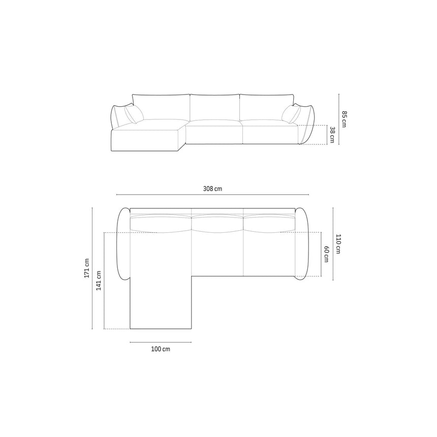 Kaelle 4-Sitzer Ecksofa Links, mit Bezug aus Chenille (OTH 38) in Grün, 308x171 cm – Bild 2