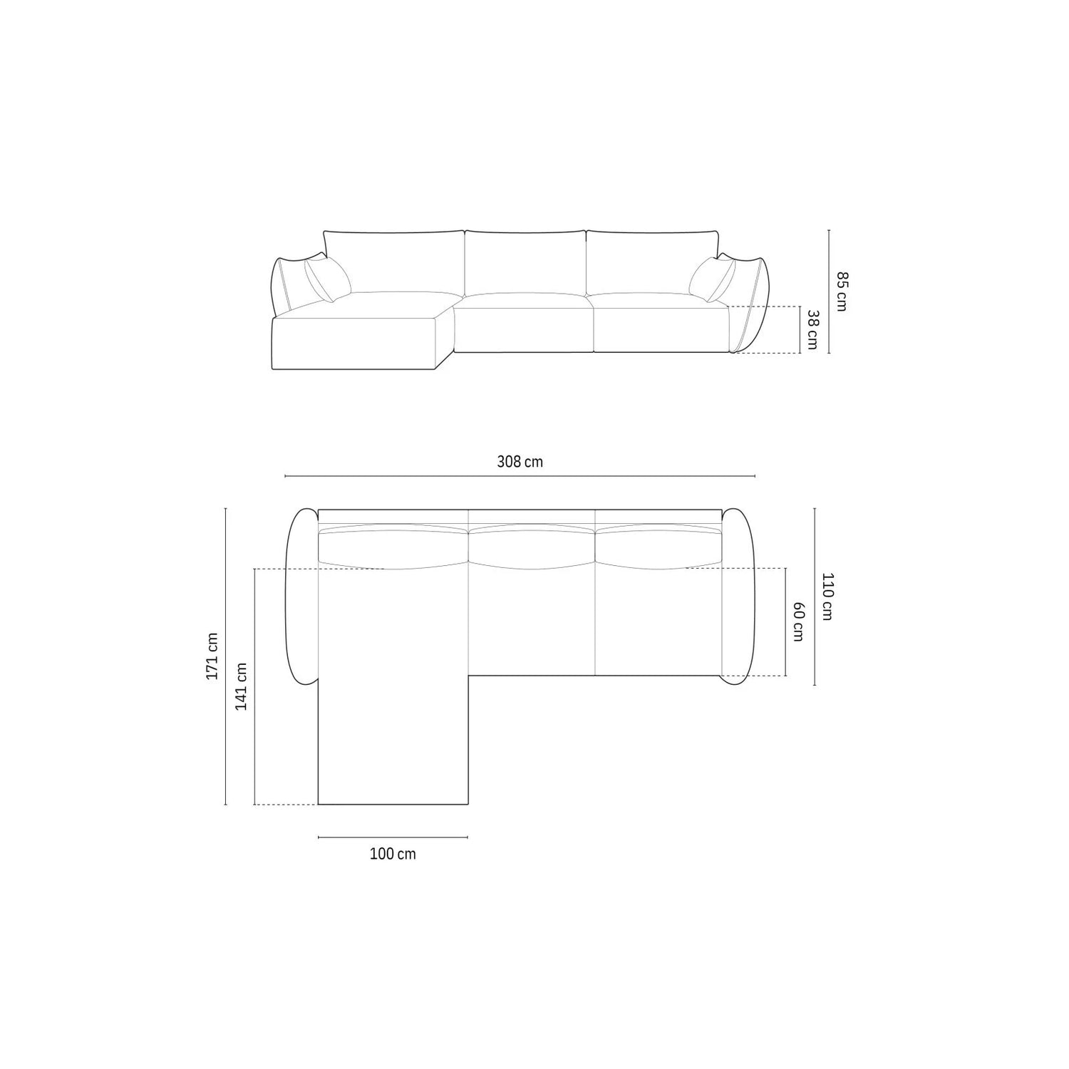 Kaelle 4-Sitzer Ecksofa Links, mit Bezug aus Samt (Blu10) in Grau, 308x171 cm – Bild 2