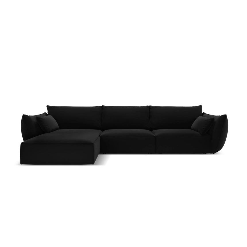 Kaelle 4-Sitzer Ecksofa Links, mit Bezug aus Samt (Blu19) in Schwarz, 308x171 cm – Bild 1