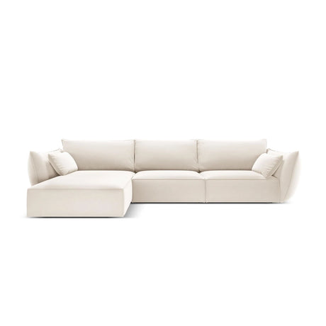 Kaelle 4-Sitzer Ecksofa Links, mit Bezug aus Samt (Blu22) in Leichtes Beige, 308x171 cm – Bild 1