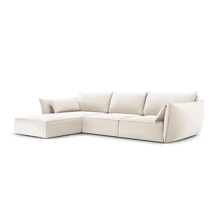 Kaelle 4-Sitzer Ecksofa Links, mit Bezug aus Samt (Blu22) in Leichtes Beige, 308x171 cm – Bild 3