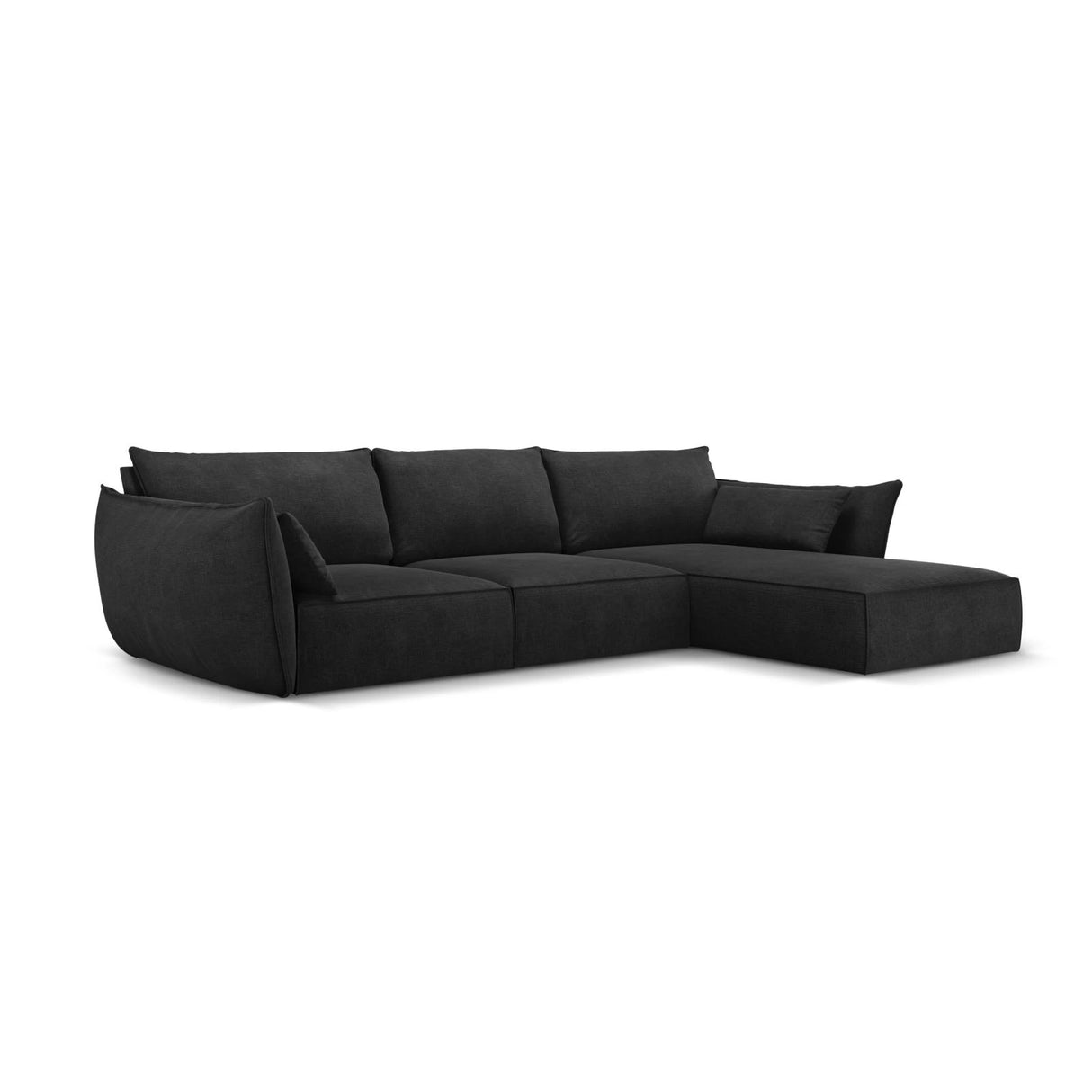 Kaelle 4-Sitzer Ecksofa Rechts, mit Bezug aus Chenille (OTH 99) in Schwarz, 308x171 cm – Bild 3
