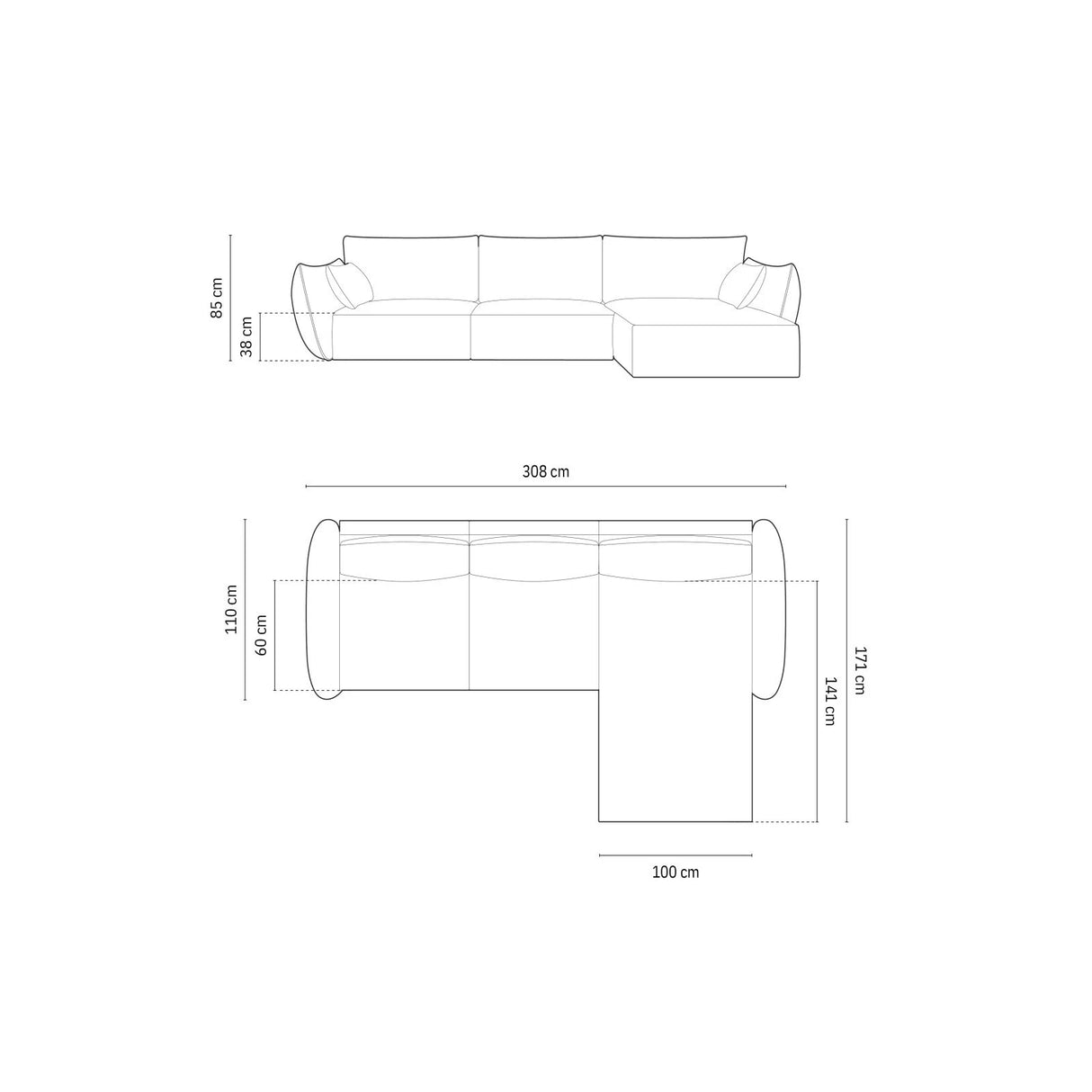 Kaelle 4-Sitzer Ecksofa Rechts, mit Bezug aus Samt (Blu22) in Leichtes Beige, 308x171 cm – Bild 2