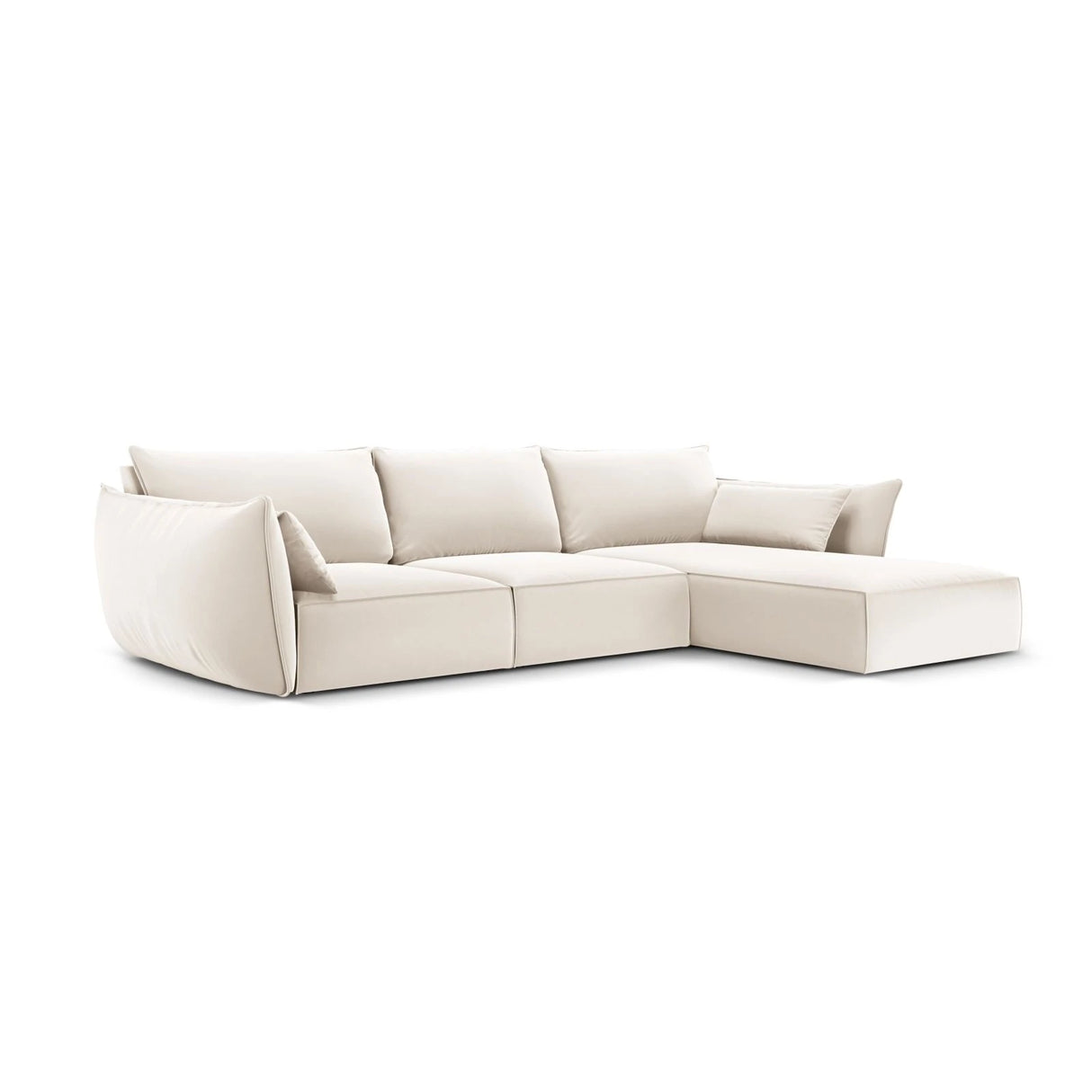 Kaelle 4-Sitzer Ecksofa Rechts, mit Bezug aus Samt (Blu22) in Leichtes Beige, 308x171 cm – Bild 3