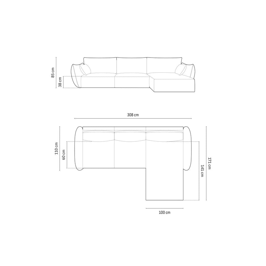 Kaelle 4-Sitzer Ecksofa Rechts, mit Bezug aus Samt (Blu40) in Cappuccino, 308x171 cm – Bild 2