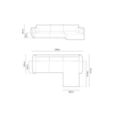 Kaelle 4-Sitzer Ecksofa Rechts, mit Bezug aus Samt (Blu68) in Gelb, 308x171 cm – Bild 2