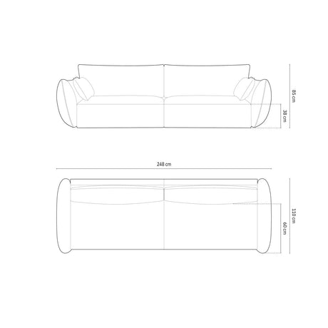Kaelle 4-Sitzer Sofa mit Bezug aus Samt (Blu10) in Grau, 248x110 cm – Bild 2