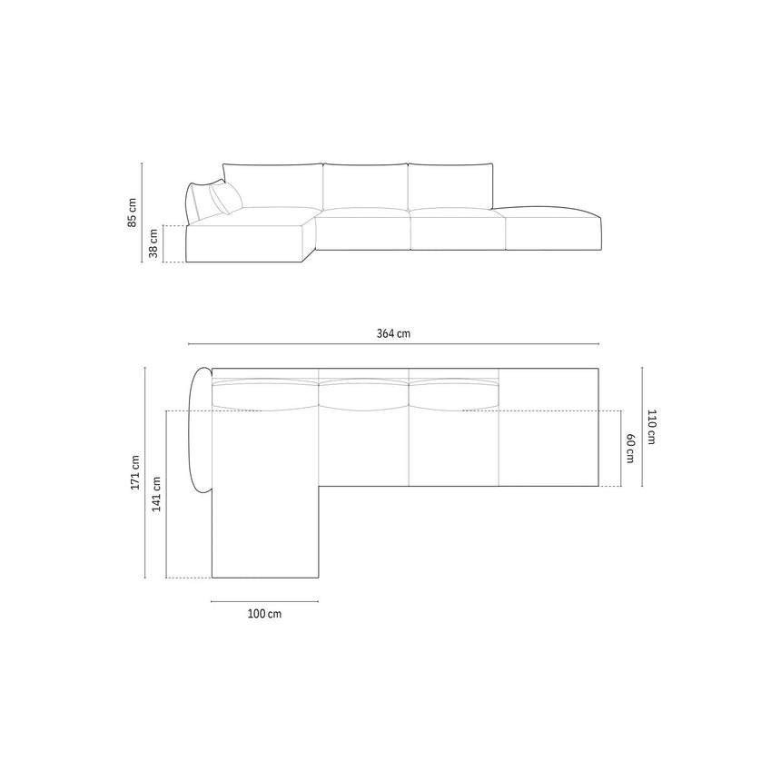Kaelle 5-Sitzer Ecksofa Links, mit Bezug aus Chenille (OTH 39) in Flaschengrün, 364x171 cm – Bild 2