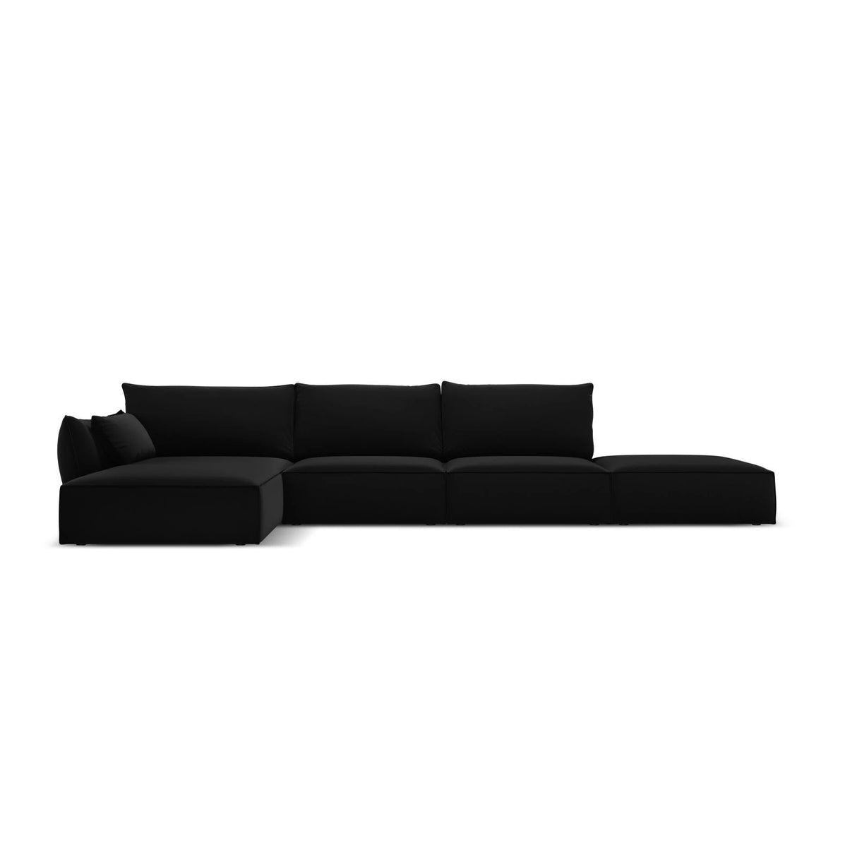Kaelle 5-Sitzer Ecksofa Links, mit Bezug aus Samt (Blu19) in Schwarz, 364x171 cm – Bild 1