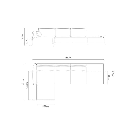 Kaelle 5-Sitzer Ecksofa Links, mit Bezug aus Samt (Blu22) in Leichtes Beige, 364x171 cm – Bild 2