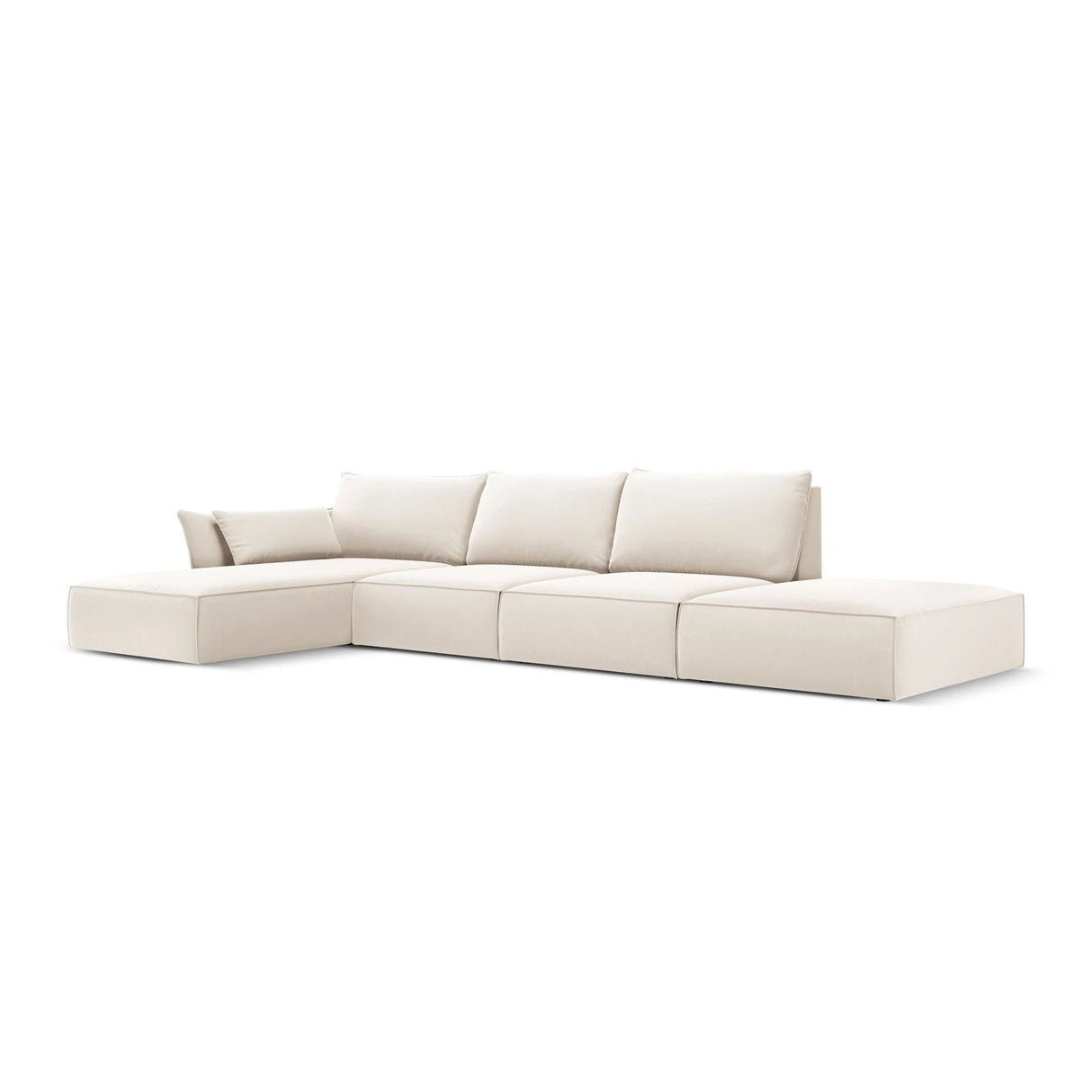 Kaelle 5-Sitzer Ecksofa Links, mit Bezug aus Samt (Blu22) in Leichtes Beige, 364x171 cm – Bild 3
