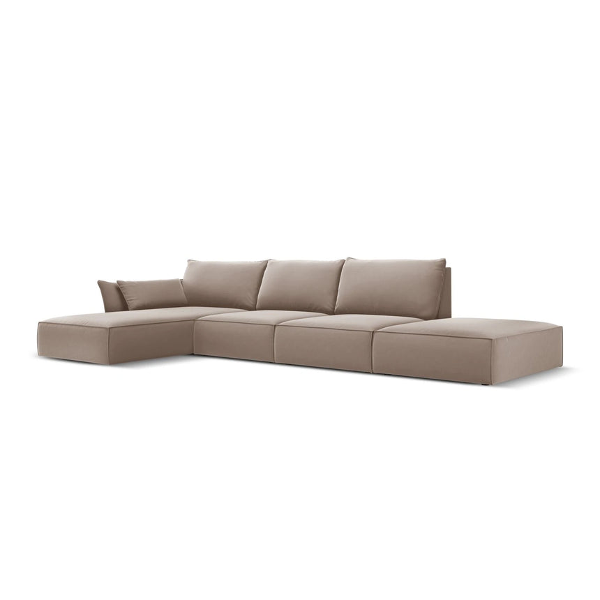 Kaelle 5-Sitzer Ecksofa Links, mit Bezug aus Samt (Blu40) in Cappuccino, 364x171 cm – Bild 3