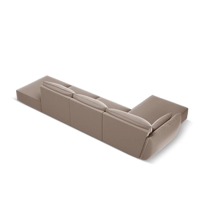 Kaelle 5-Sitzer Ecksofa Links, mit Bezug aus Samt (Blu40) in Cappuccino, 364x171 cm – Bild 4