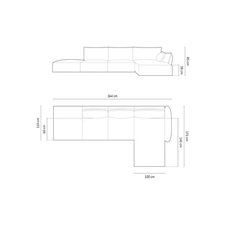 Kaelle 5-Sitzer Ecksofa Rechts, mit Bezug aus Chenille (OTH 39) in Flaschengrün, 364x171 cm – Bild 2
