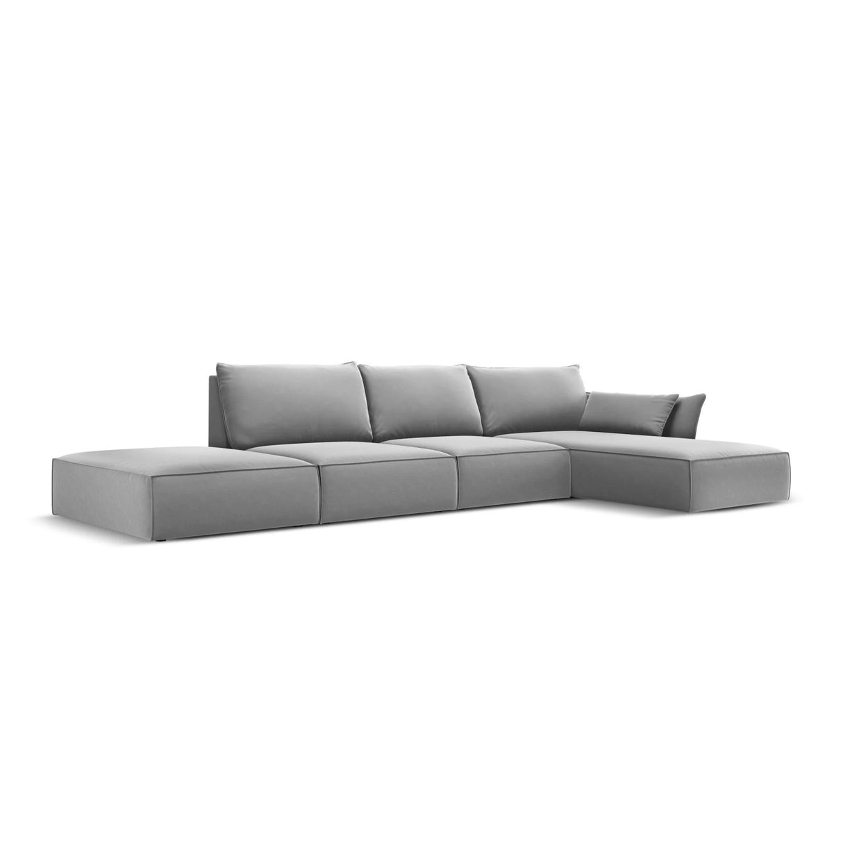 Kaelle 5-Sitzer Ecksofa Rechts, mit Bezug aus Samt (Blu10) in Grau, 364x171 cm – Bild 3
