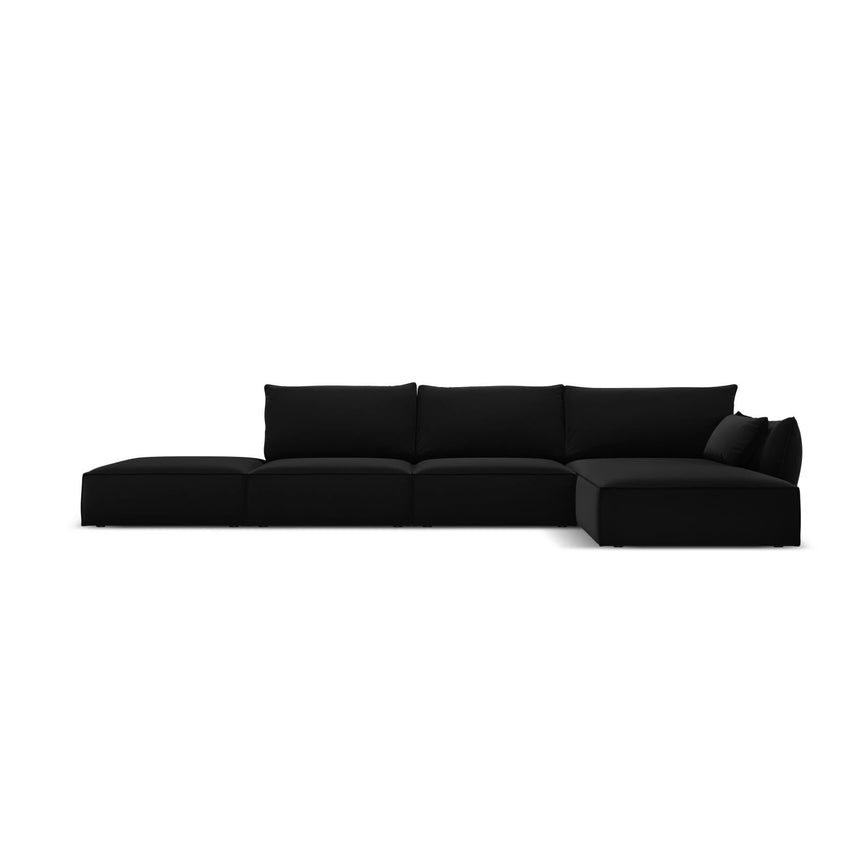 Kaelle 5-Sitzer Ecksofa Rechts, mit Bezug aus Samt (Blu19) in Schwarz, 364x171 cm – Bild 1