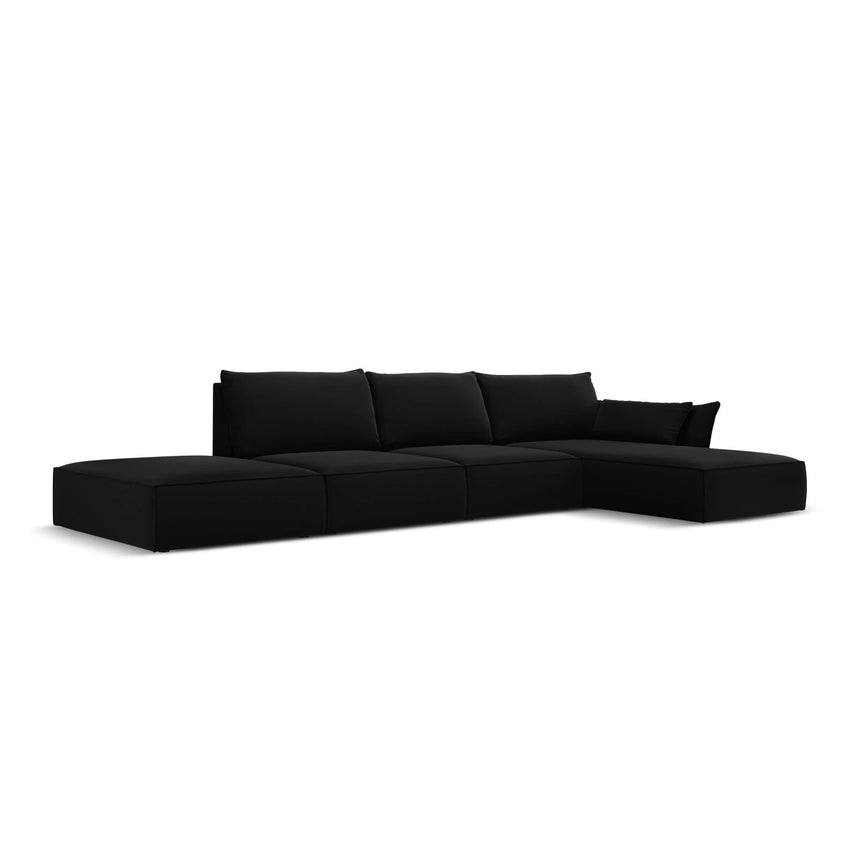 Kaelle 5-Sitzer Ecksofa Rechts, mit Bezug aus Samt (Blu19) in Schwarz, 364x171 cm – Bild 3