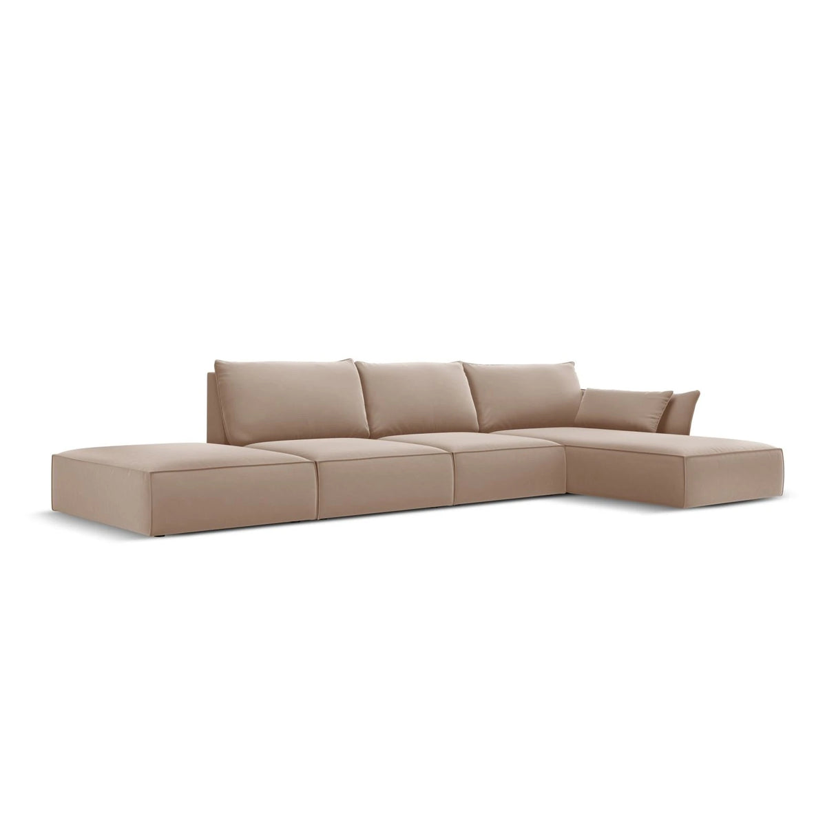 Kaelle 5-Sitzer Ecksofa Rechts, mit Bezug aus Samt (Blu28) in Beige, 364x171 cm – Bild 3