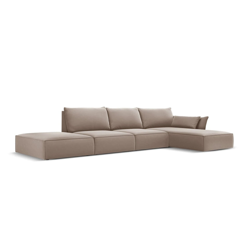 Kaelle 5-Sitzer Ecksofa Rechts, mit Bezug aus Samt (Blu40) in Cappuccino, 364x171 cm – Bild 3
