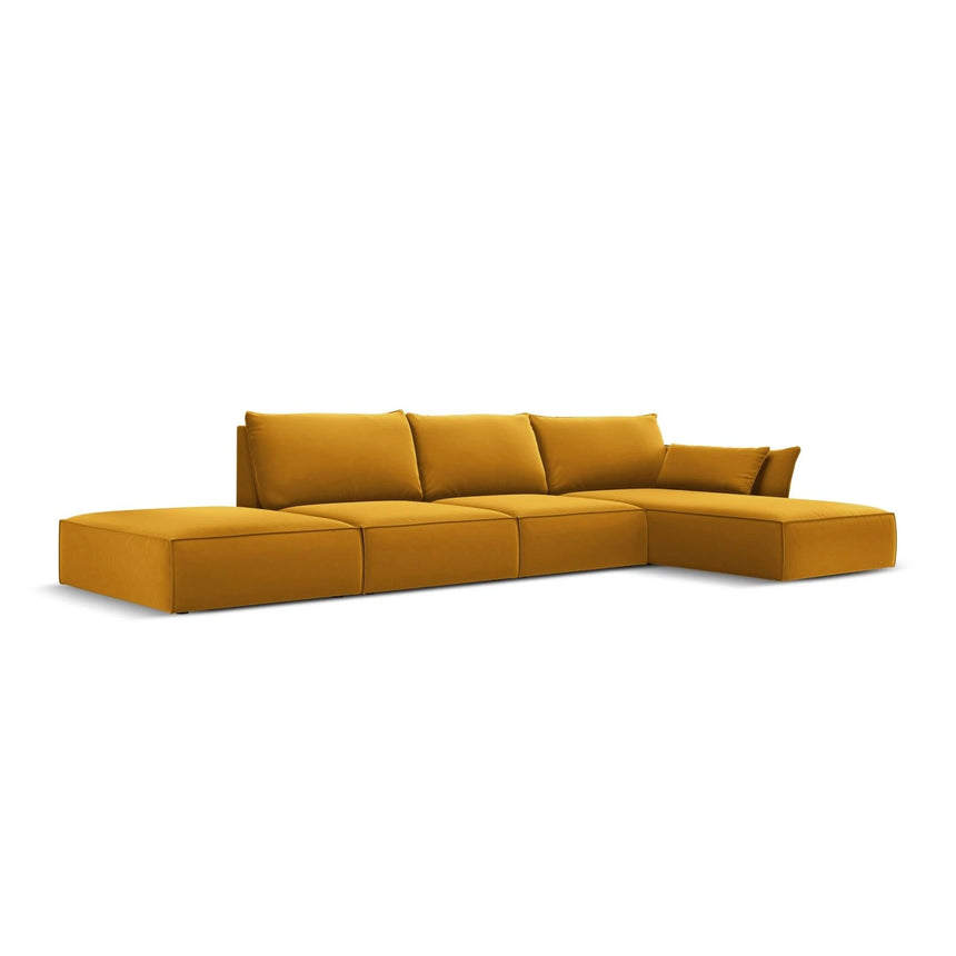 Kaelle 5-Sitzer Ecksofa Rechts, mit Bezug aus Samt (Blu68) in Gelb, 364x171 cm – Bild 3