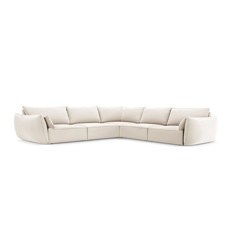 Kaelle 7-Sitzer Ecksofa symmetrisch, mit Bezug aus Samt (Blu22) in Leichtes Beige, 286x286 cm – Bild 1