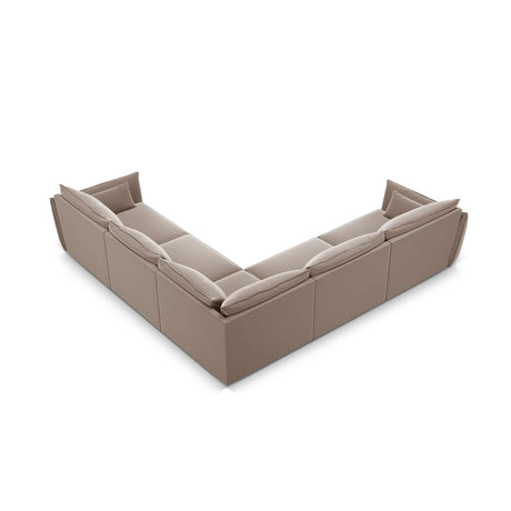 Kaelle 7-Sitzer Ecksofa symmetrisch, mit Bezug aus Samt (Blu40) in Cappuccino, 286x286 cm – Bild 4