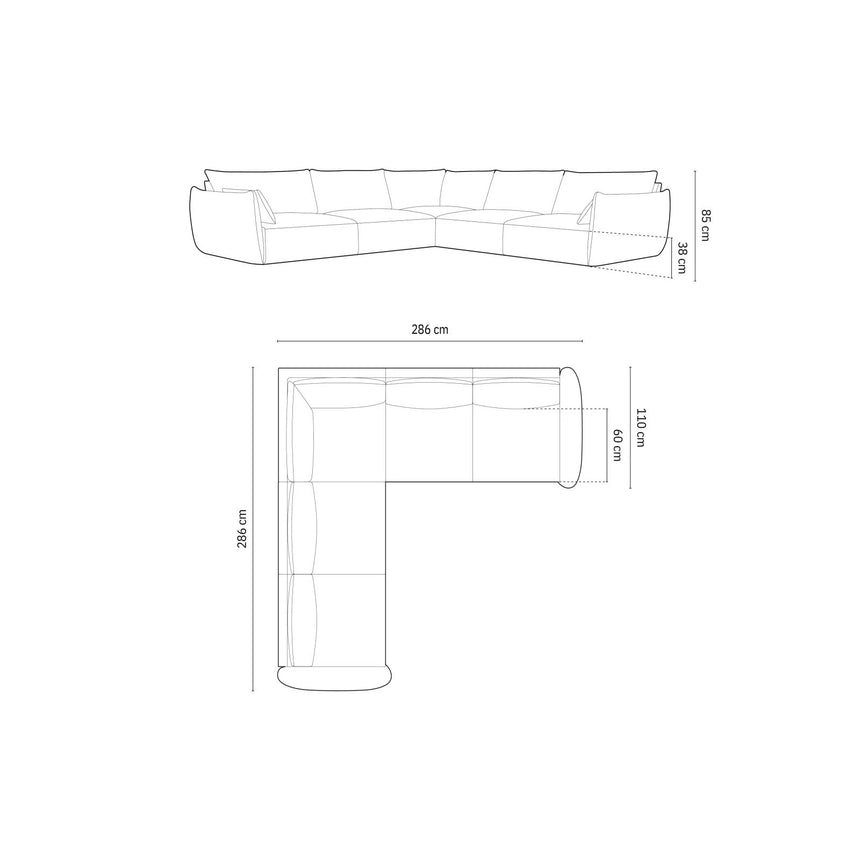 Kaelle 7-Sitzer Ecksofa symmetrisch, mit Bezug aus Samt (Blu68) in Gelb, 286x286 cm – Bild 2