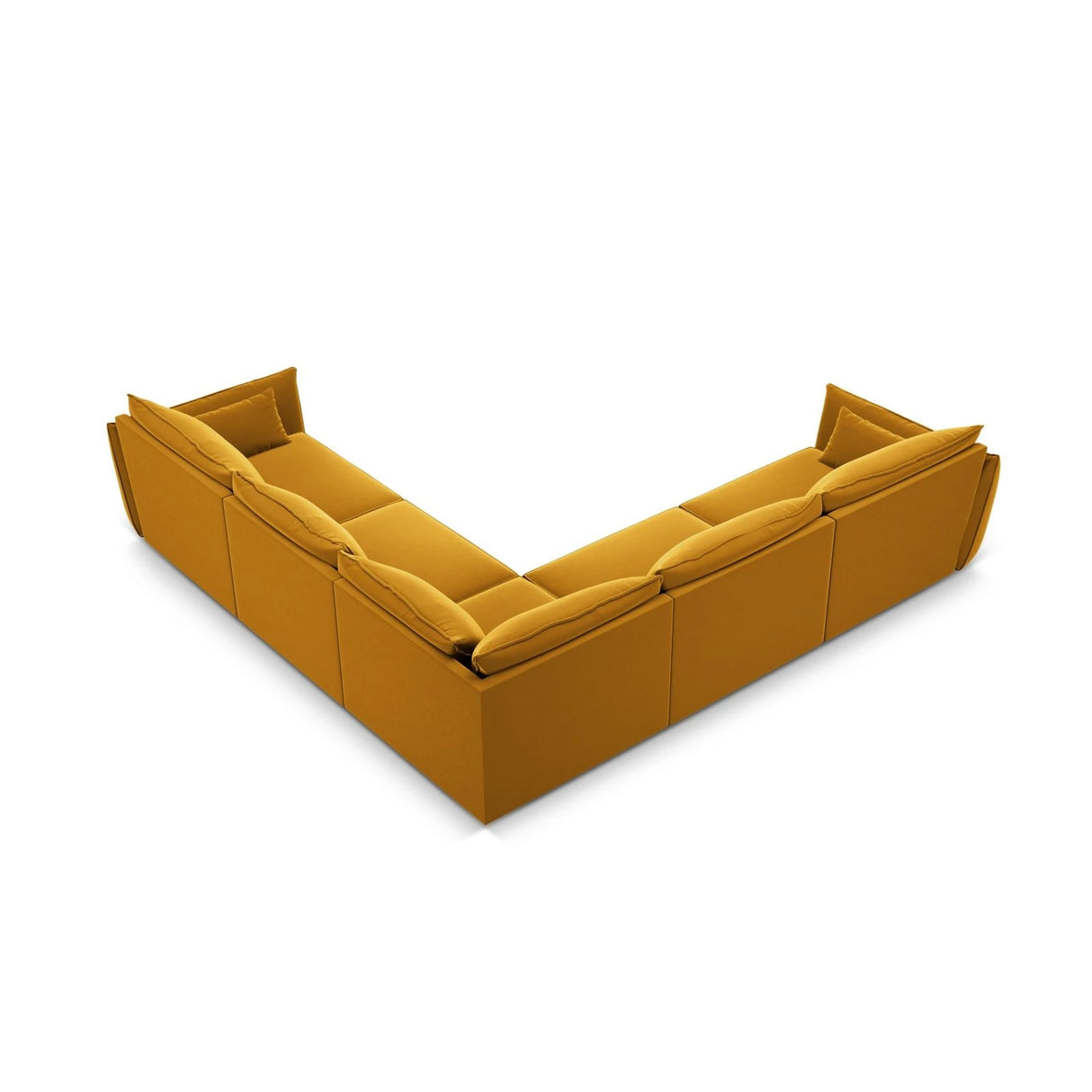 Kaelle 7-Sitzer Ecksofa symmetrisch, mit Bezug aus Samt (Blu68) in Gelb, 286x286 cm – Bild 4