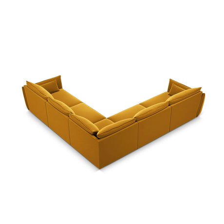 Kaelle 7-Sitzer Ecksofa symmetrisch, mit Bezug aus Samt (Blu68) in Gelb, 286x286 cm – Bild 4