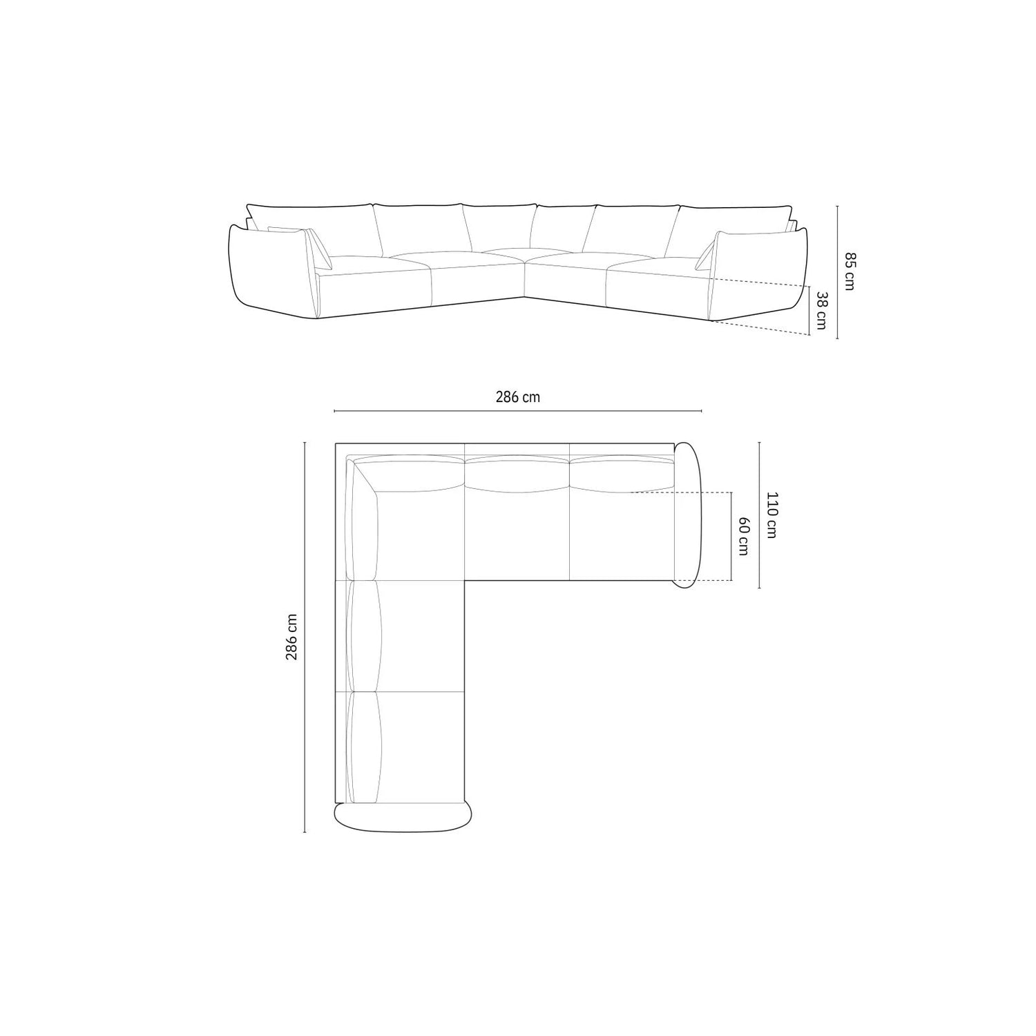 Kaelle 7-Sitzer Ecksofa symmetrisch, mit Bezug aus Samt oder Chenille, 286x286 cm – Bild 2