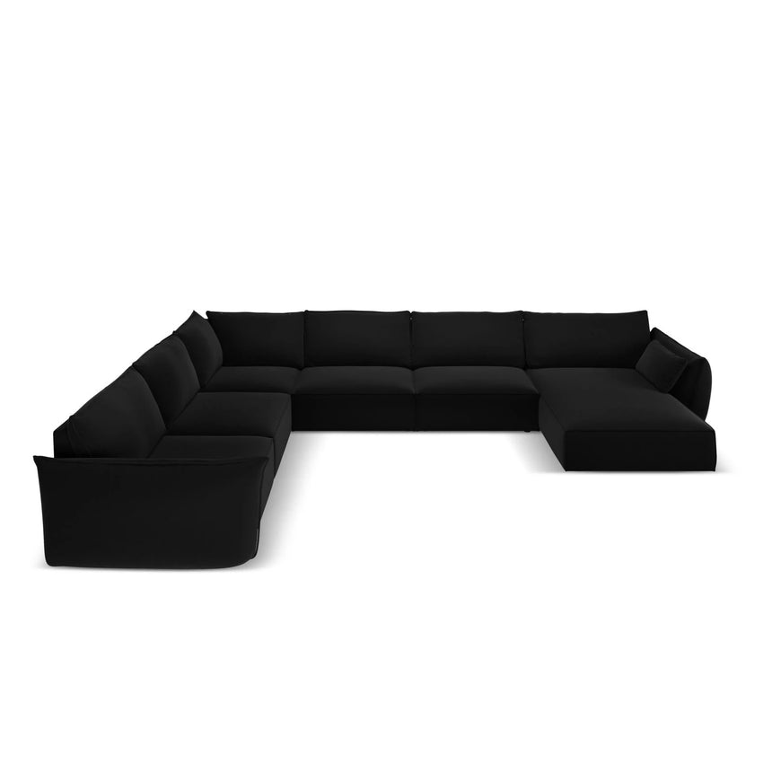Kaelle 8-Sitzer Panorama-Sofa, Links, mit Bezug aus Samt (Blu19) in Schwarz, 384x284 cm – Bild 3