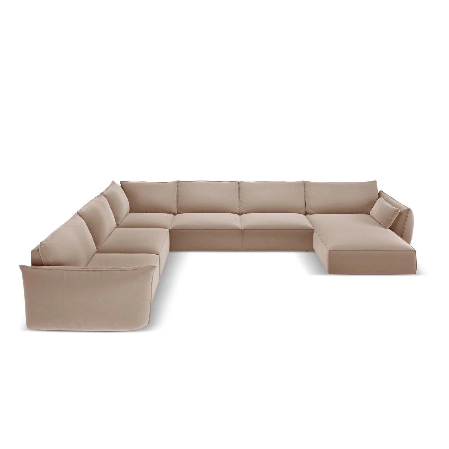 Kaelle 8-Sitzer Panorama-Sofa, Links, mit Bezug aus Samt (Blu28) in Beige, 384x284 cm – Bild 1