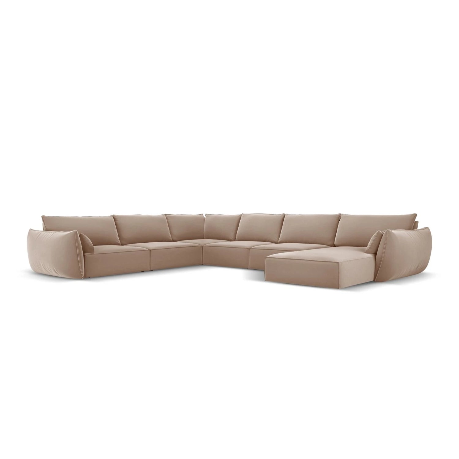 Kaelle 8-Sitzer Panorama-Sofa, Links, mit Bezug aus Samt (Blu28) in Beige, 384x284 cm – Bild 3