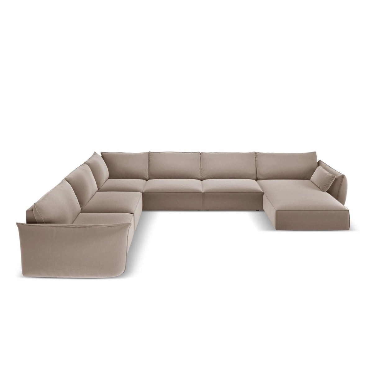 Kaelle 8-Sitzer Panorama-Sofa, Links, mit Bezug aus Samt (Blu40) in Cappuccino, 384x284 cm – Bild 1