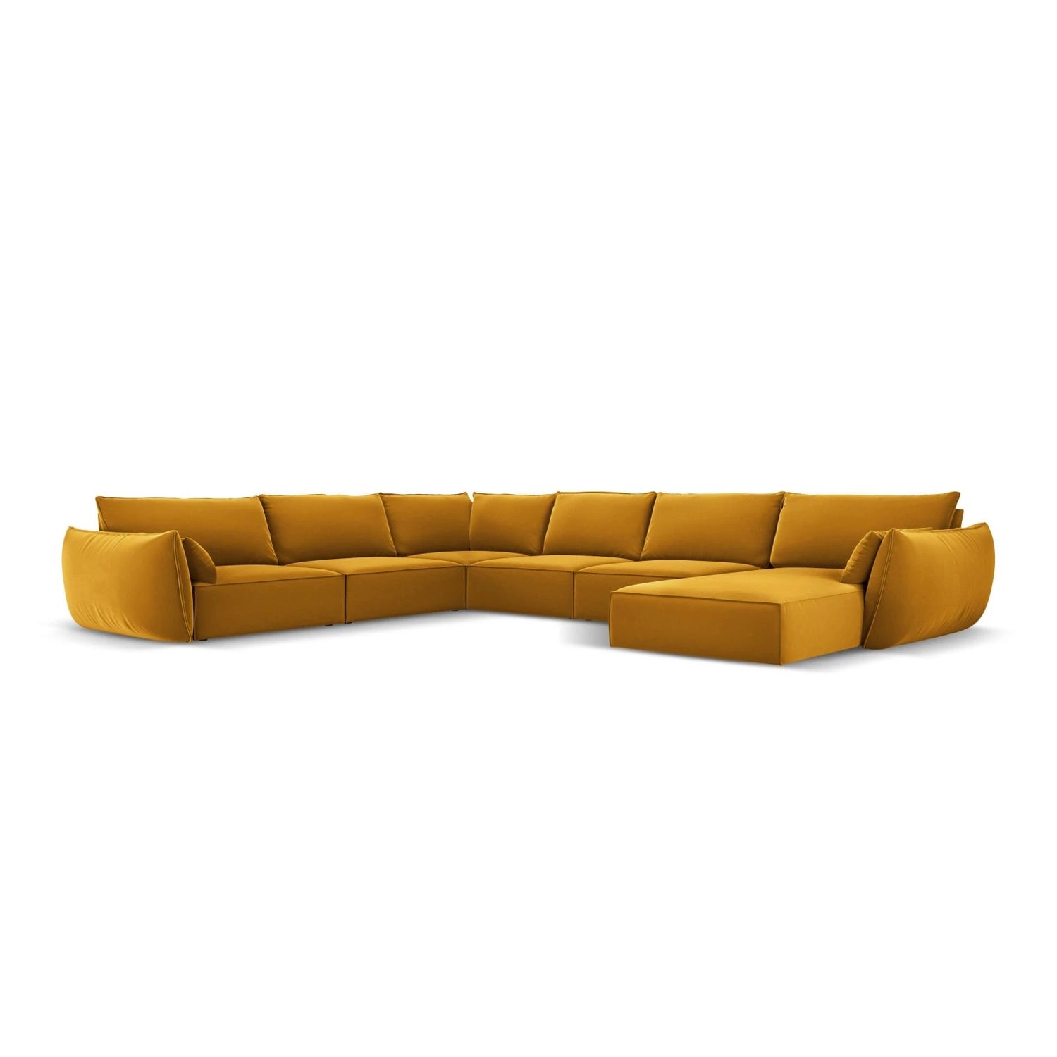 Kaelle 8-Sitzer Panorama-Sofa, Links, mit Bezug aus Samt (Blu68) in Gelb, 384x284 cm – Bild 1