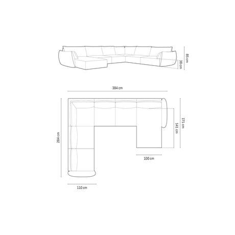 Kaelle 8-Sitzer Panorama-Sofa, Links, mit Bezug aus Samt (Blu86) in Königsblau, 384x284 cm – Bild 2