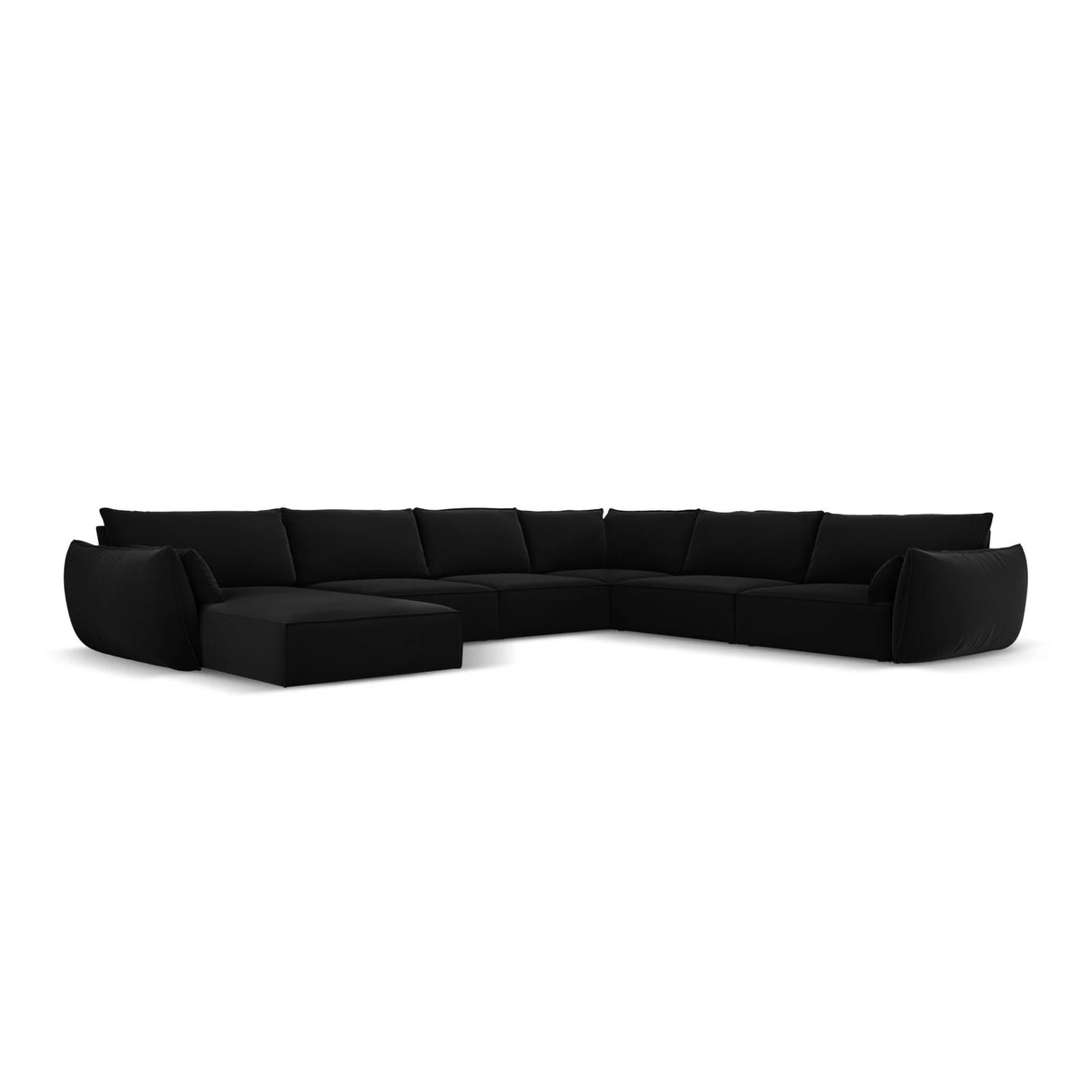 Kaelle 8-Sitzer Panorama-Sofa, Rechts, mit Bezug aus Samt (Blu19) in Schwarz, 384x284 cm – Bild 1
