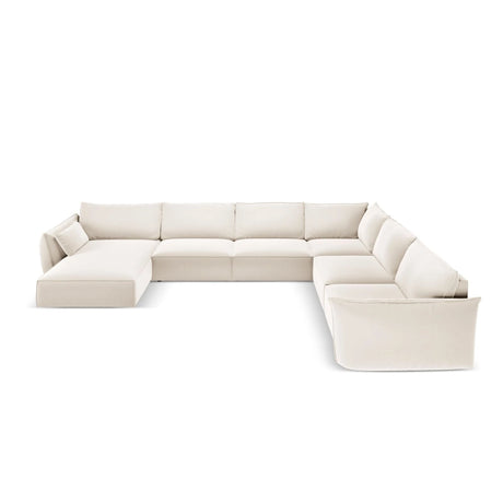 Kaelle 8-Sitzer Panorama-Sofa, Rechts, mit Bezug aus Samt (Blu22) in Leichtes Beige, 384x284 cm – Bild 3