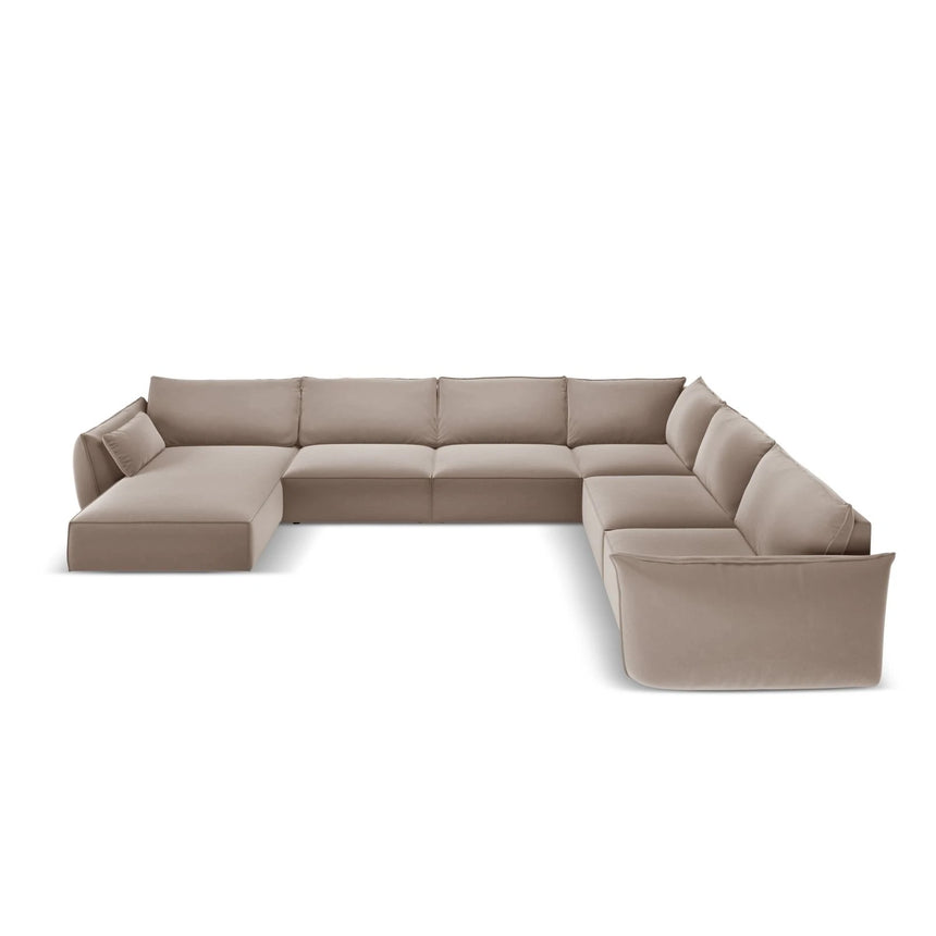 Kaelle 8-Sitzer Panorama-Sofa, Rechts, mit Bezug aus Samt (Blu40) in Cappuccino, 384x284 cm – Bild 1