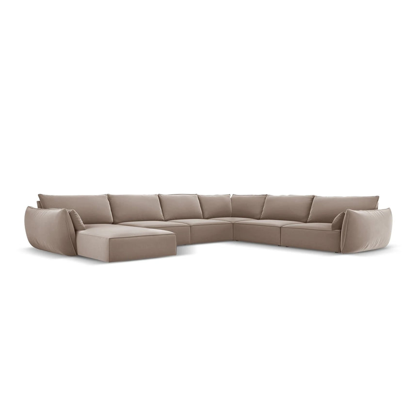 Kaelle 8-Sitzer Panorama-Sofa, Rechts, mit Bezug aus Samt (Blu40) in Cappuccino, 384x284 cm – Bild 3