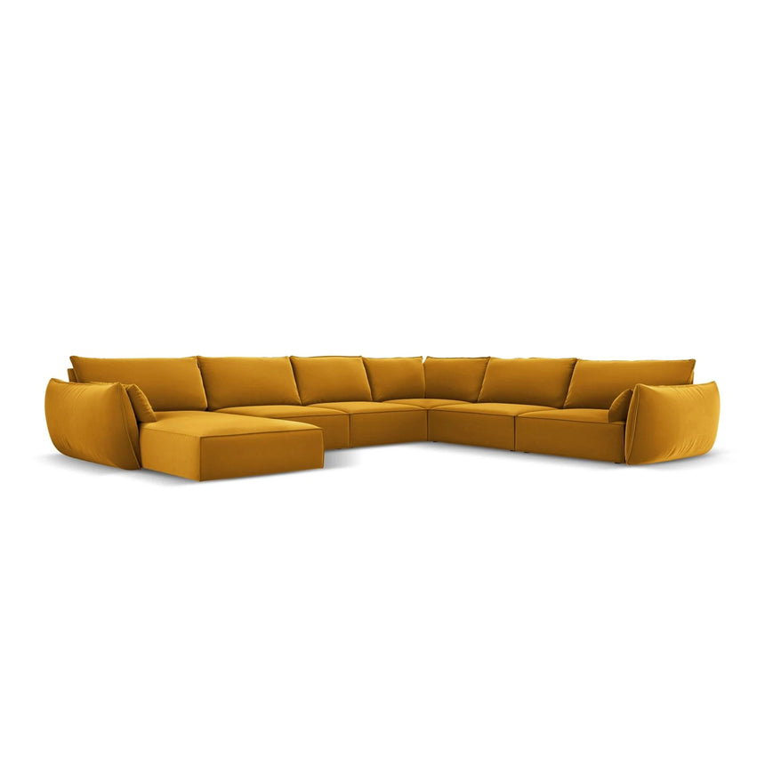 Kaelle 8-Sitzer Panorama-Sofa, Rechts, mit Bezug aus Samt (Blu68) in Gelb, 384x284 cm – Bild 1
