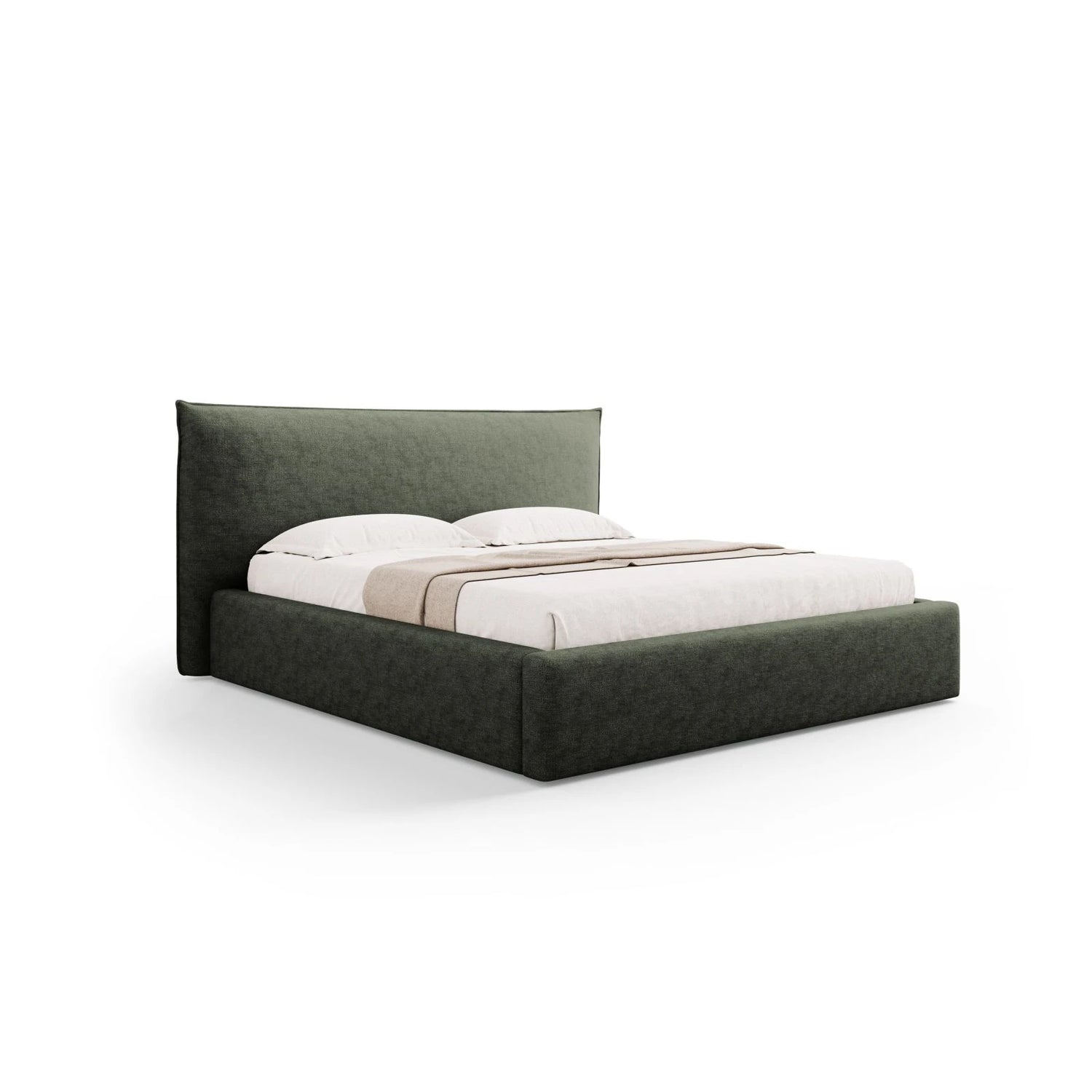 Kaelle Bett mit Stauraum und Kopfteil in Chenille (PeHa39) in Grün, 160x200 cm – Bild 1