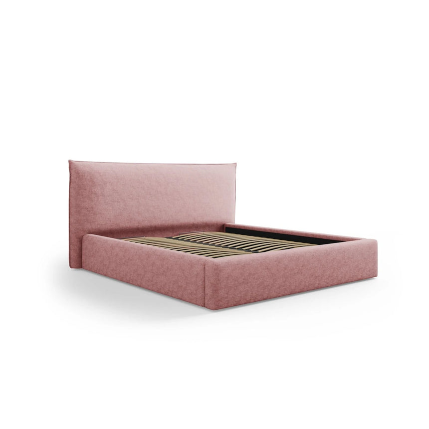 Kaelle Bett mit Stauraum und Kopfteil in Chenille (PeHa63) in Rosa, 140x200 cm – Bild 3