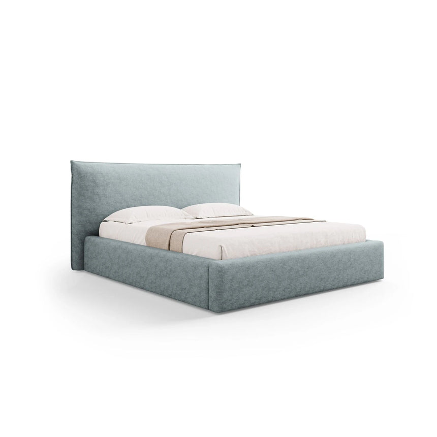 Kaelle Bett mit Stauraum und Kopfteil in Chenille (PeHa72) in Hellblau, 200x200 cm – Bild 1